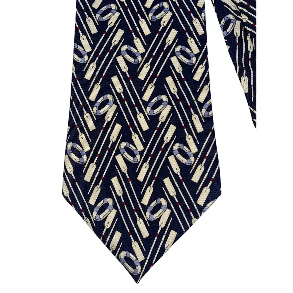 Banana Republic Silk Tie Blue Squares Sailboats 4